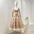 Elegant Floral Print Linen Silk Cut Out Strapless Midi Dress for Women